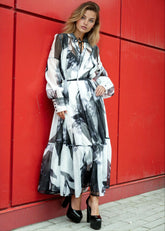 Petal Sheer Belted Maxi Dress