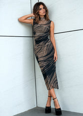 Abstract Print Mesh Bodycon Dress