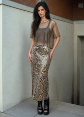 Animal Print Sequin Pencil Skirt