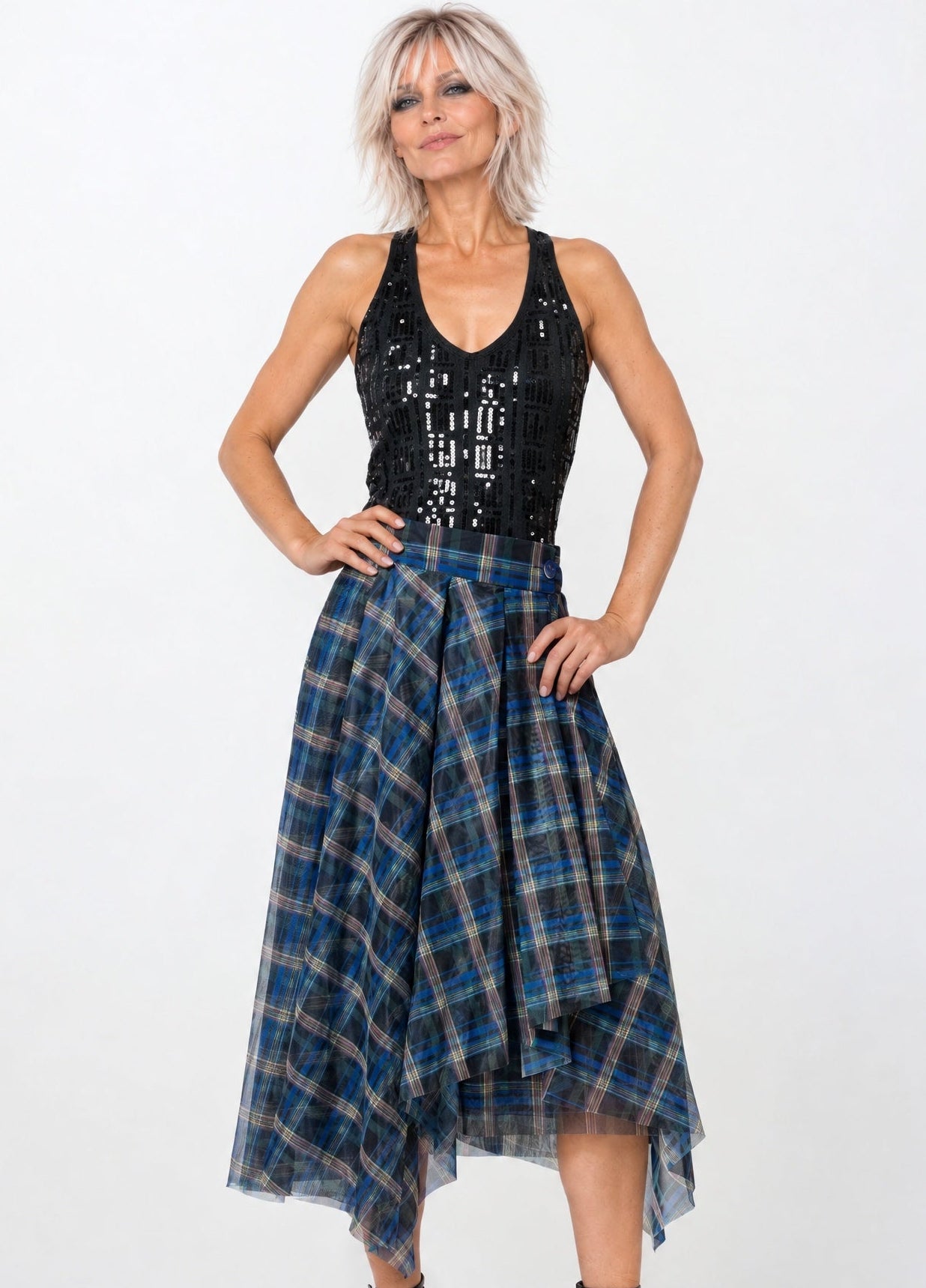 Asymmetrical Plaid Tulle Skirt