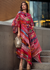 Pop Art Belted Pleated Dress