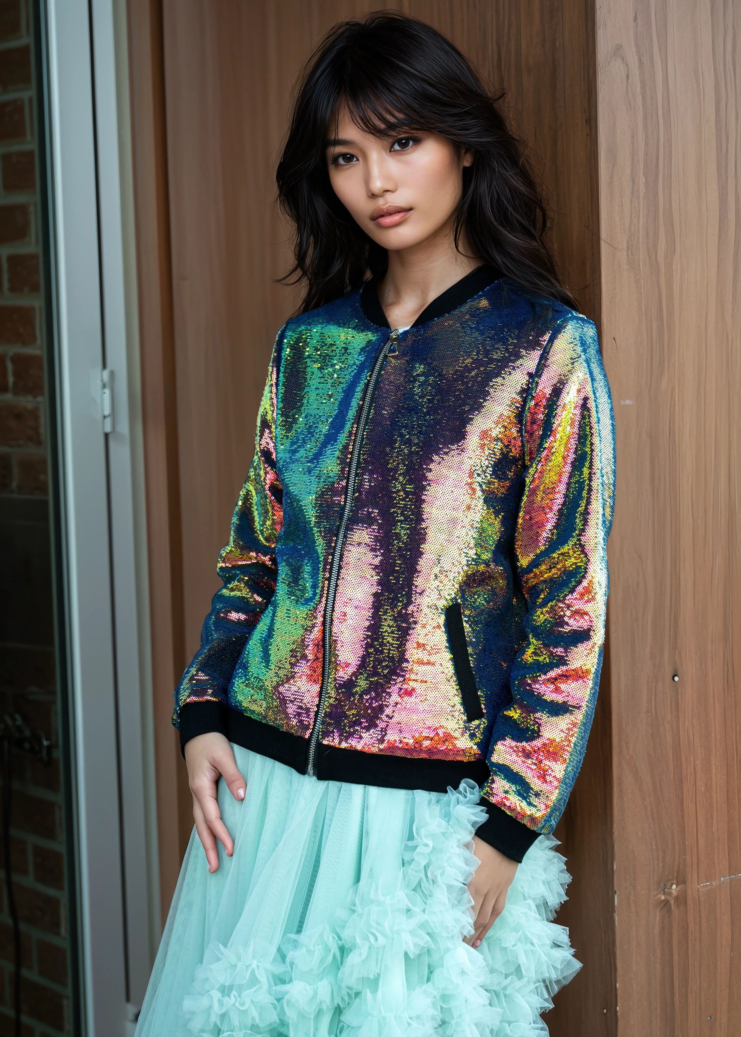 Iridescent Sequin Bomber