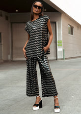 Metallic Zig Zag Printed Pant Set