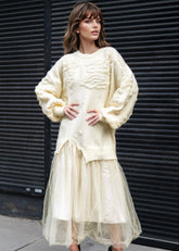 Textured Knit Tulle Sweater Dress