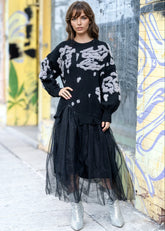 Textured Knit Tulle Sweater Dress