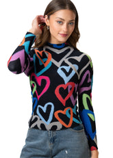 Mock Neck Graffiti Heart Top