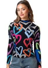 Mock Neck Graffiti Heart Top