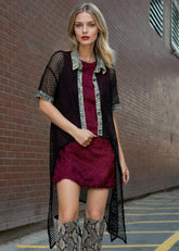 Denim Trim Fishnet Layering Piece