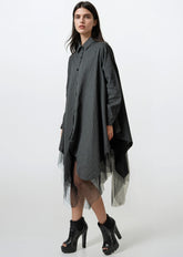 Pinstripe Tulle Hem Button Up