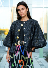 Sequin Tinsel Balloon Sleeve Jacket