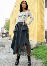 Tulle Contrast Midi Skirt