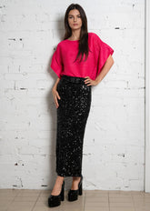 Sequin Buckled Pencil Skirt