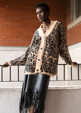 Distressed Trim Leopard Cardigan