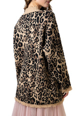 Distressed Trim Leopard Cardigan