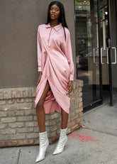 Satin Draped Shirt Dress