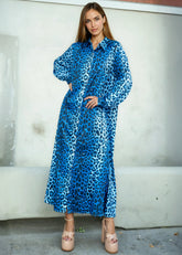 Blue Leopard Studded Shirt Dress