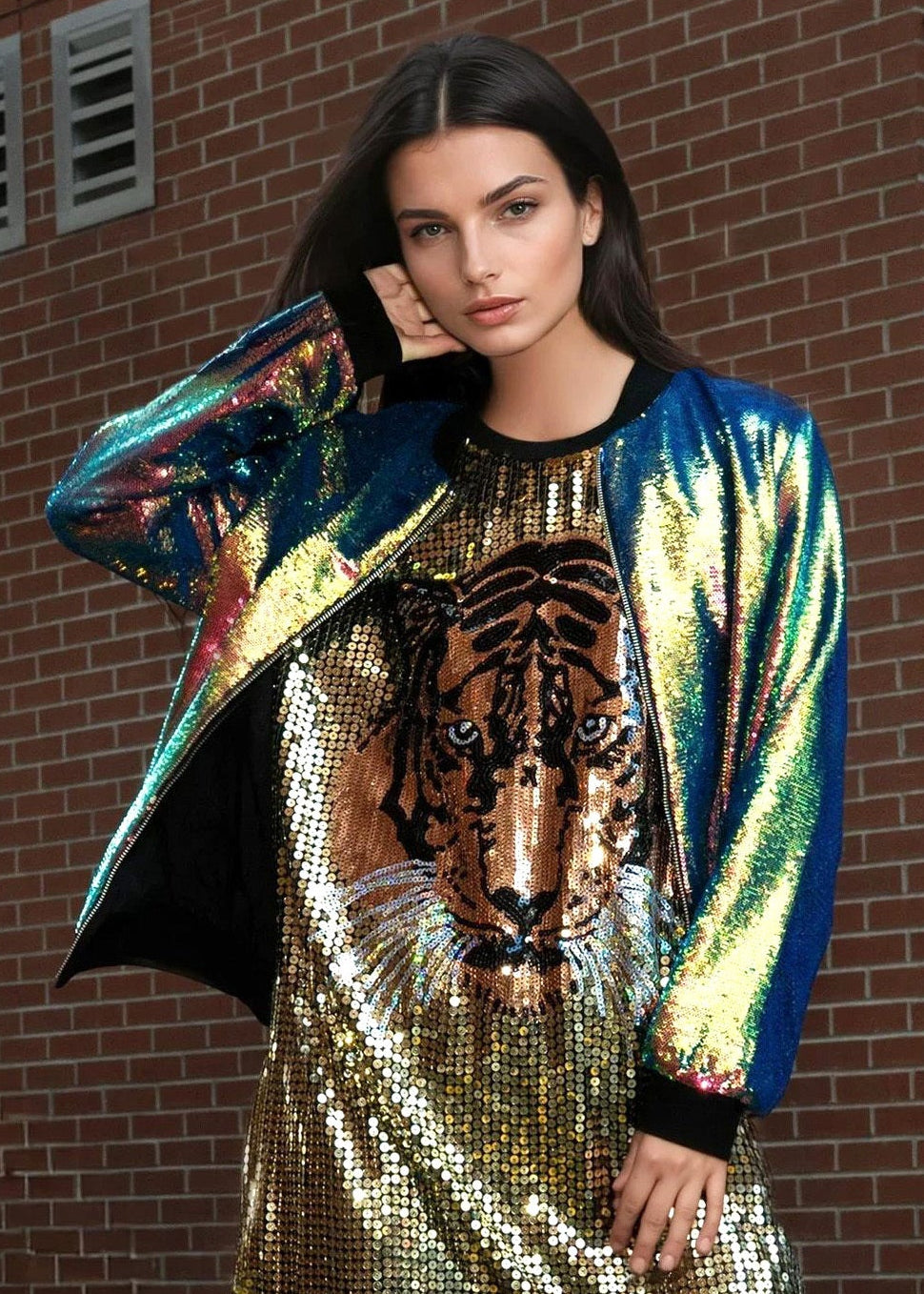 Iridescent Sequin Bomber