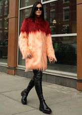 Color Block Mongolian Faux Fur Coat