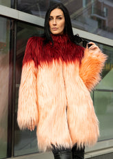 Color Block Mongolian Faux Fur Coat