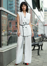 Belted Blazer Vest Pant Suit