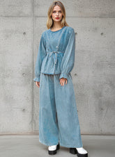 Denim Wrap Two Piece Pant Set