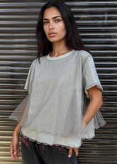 Ruffle Trim Tulle Overlay Tee
