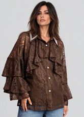 Layered Lace Embellished Button Up