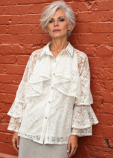 Layered Lace Embellished Button Up