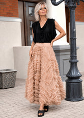 Layered Ruffle Tulle Maxi Skirt