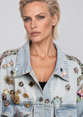 Multi Pin Jeweled Denim Jacket