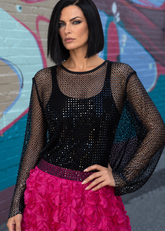 Rhinestone Fishnet Long Sleeve