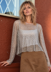 Rhinestone Fishnet Long Sleeve