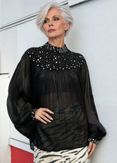 Sequin Yoke Balloon Sleeve Blouse