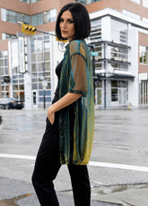 Sheer Metallic Button Up