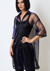 Sheer Metallic Button Up