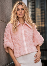 Textured Rose Button Up Blouse