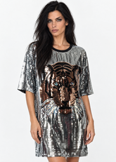 Tiger Head Sequin Tee Dress