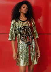 Tiger Head Sequin Tee Dress