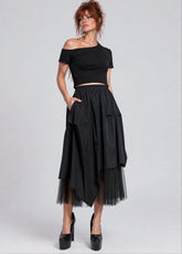 Tulle Contrast Midi Skirt