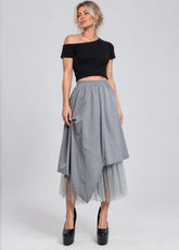 Tulle Contrast Midi Skirt