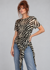 Zebra Side Tie Asymmetrical Blouse