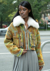 Acid Wash Faux Fur Denim Jacket