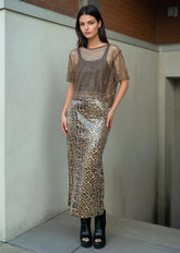 Animal Print Sequin Pencil Skirt