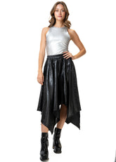 Asymmetric Vegan Leather Midi Skirt