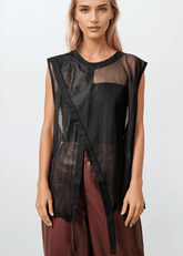Asymmetrical Mesh Overlay Tank Top