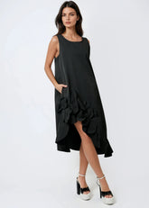 Asymmetrical Ruffle Hem Tank Dress