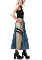 Athleisure Color Block Denim Skirt