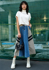 Athleisure Color Block Denim Skirt