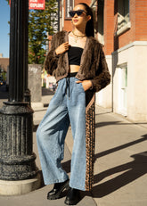 Athleisure Striped Denim + Leopard Pant