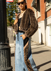 Athleisure Striped Denim + Leopard Pant